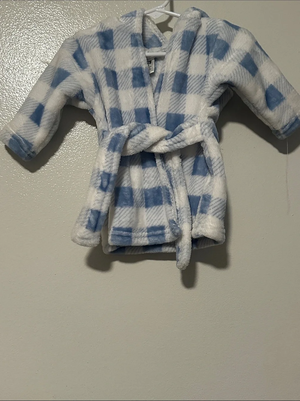 Plush Kids Blue and White Check Hooded Robe - Soft Fleece Bath Wrap